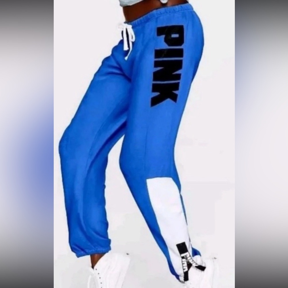 Pink Victoria's Secret Y2K Colorblock joggers zip ankles Blue /White/ Black SZ.X